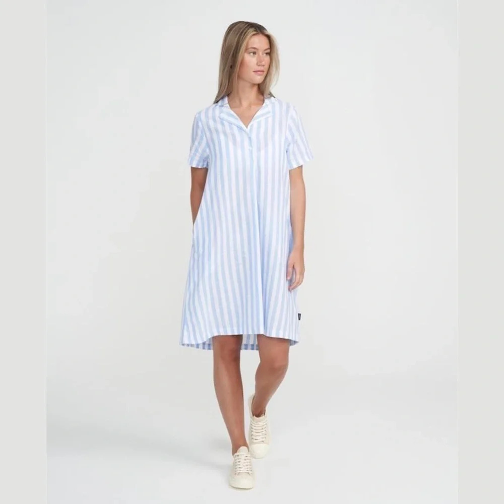 Holebrook Sweden Marina Tunic Dress in White and Blue Stripe - Size XS